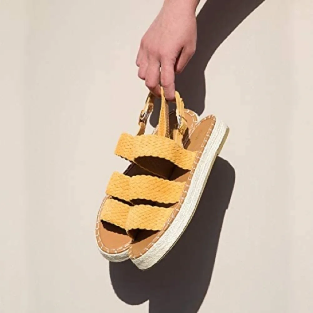 Sunny Yellow Vegan Suede 3 Strap Slingback Espadrille Sandals - Picture 4 of 6